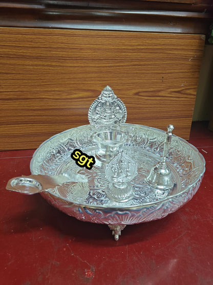 pure German silver washable pooja thali set for diwali pooja/ housewarming pooja