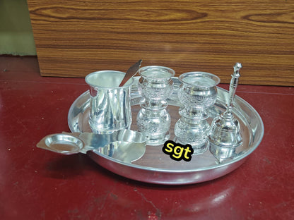 pure German silver washable pooja thali set for diwali pooja/ housewarming, set of 6 pieces