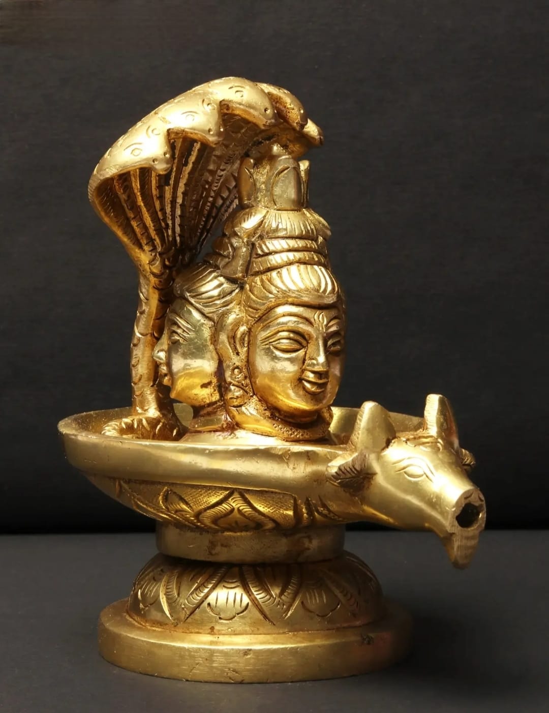 Brass shivling with sheshnag Statue Idol for Home Temple Gift Item, Size : 4"