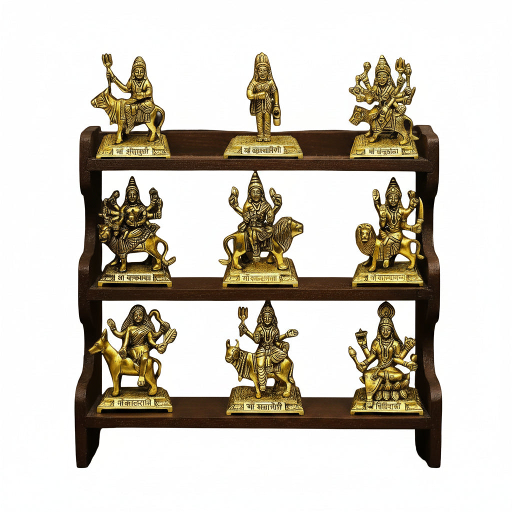 Brass 9 Durga Statue Idol Set for Home Temple/Home Decor/Gift Item. Size : 5.5"", Gold,