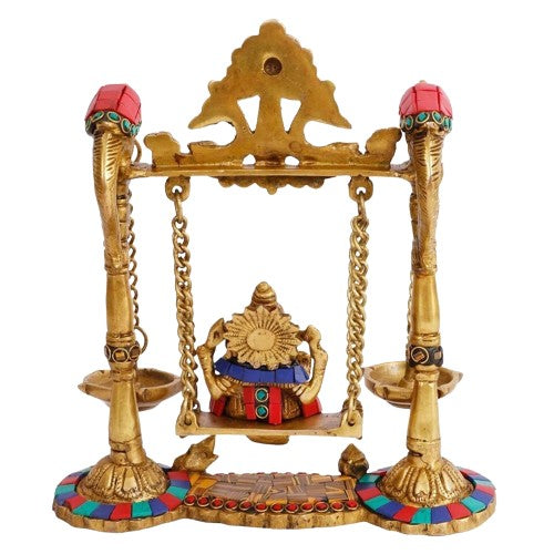 Brass with Stone Work Ganesh jhula with Diya on Both Side Home Decor
