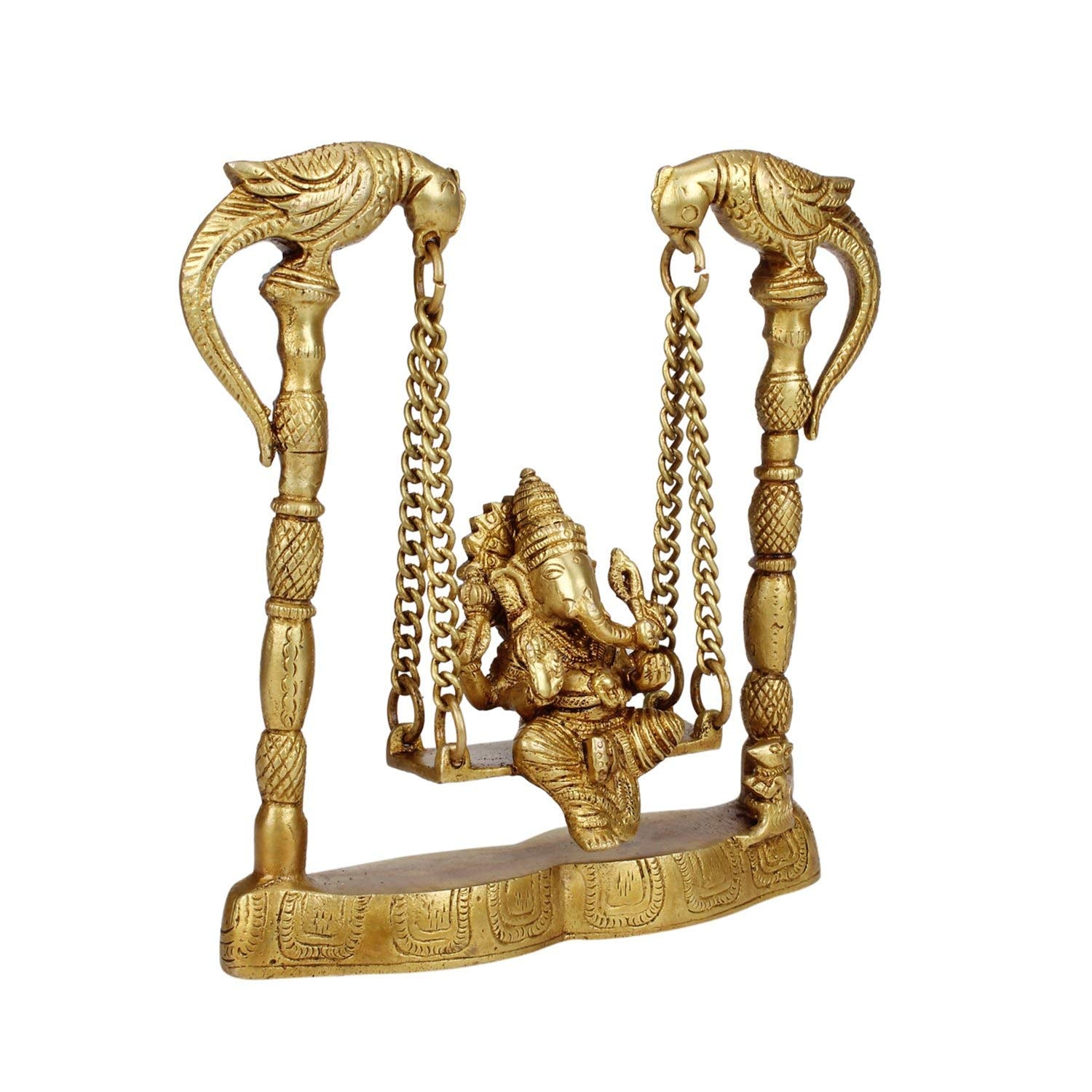 Brass Ganesh on Swing with Parrots on Both Sides Home Decor/Home Temple/Gift