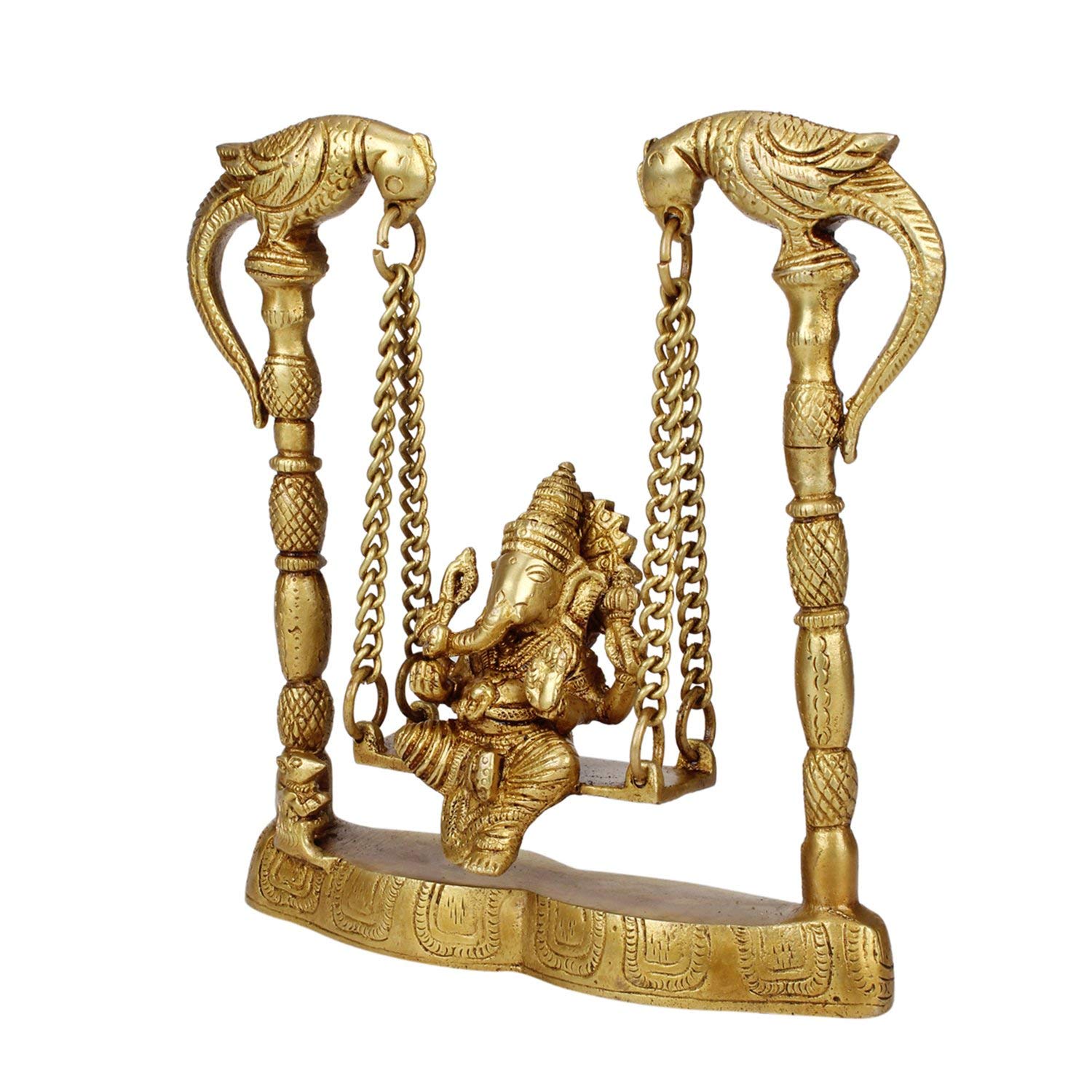 Brass Ganesh on Swing with Parrots on Both Sides Home Decor/Home Temple/Gift