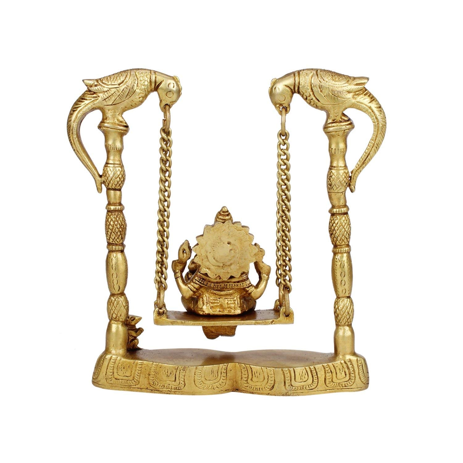 Brass Ganesh on Swing with Parrots on Both Sides Home Decor/Home Temple/Gift