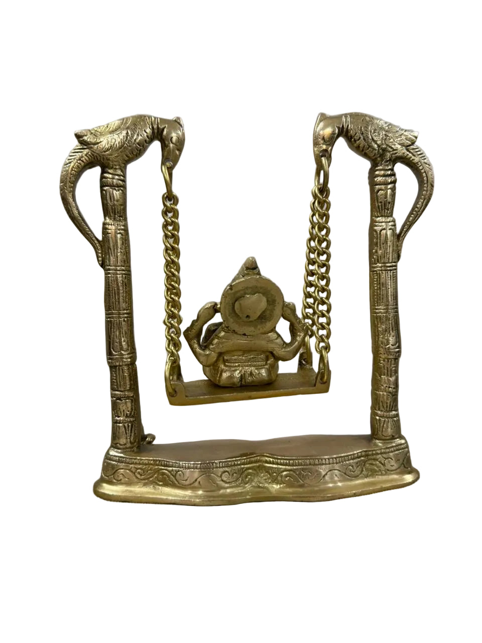 Brass Ganesh on Swing with Parrots on Both Sides Home Decor/Home Temple/Gift