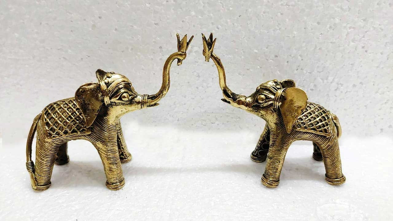 Brass Set of 2 Elephant Set Handmade Statue for Your Home Decor