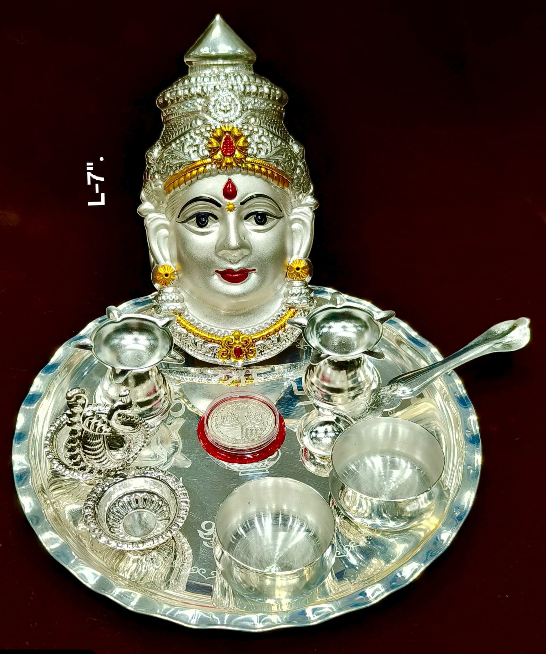 silver plated set of 9 pieces pooja thali set for housewarming pooja/ Diwali