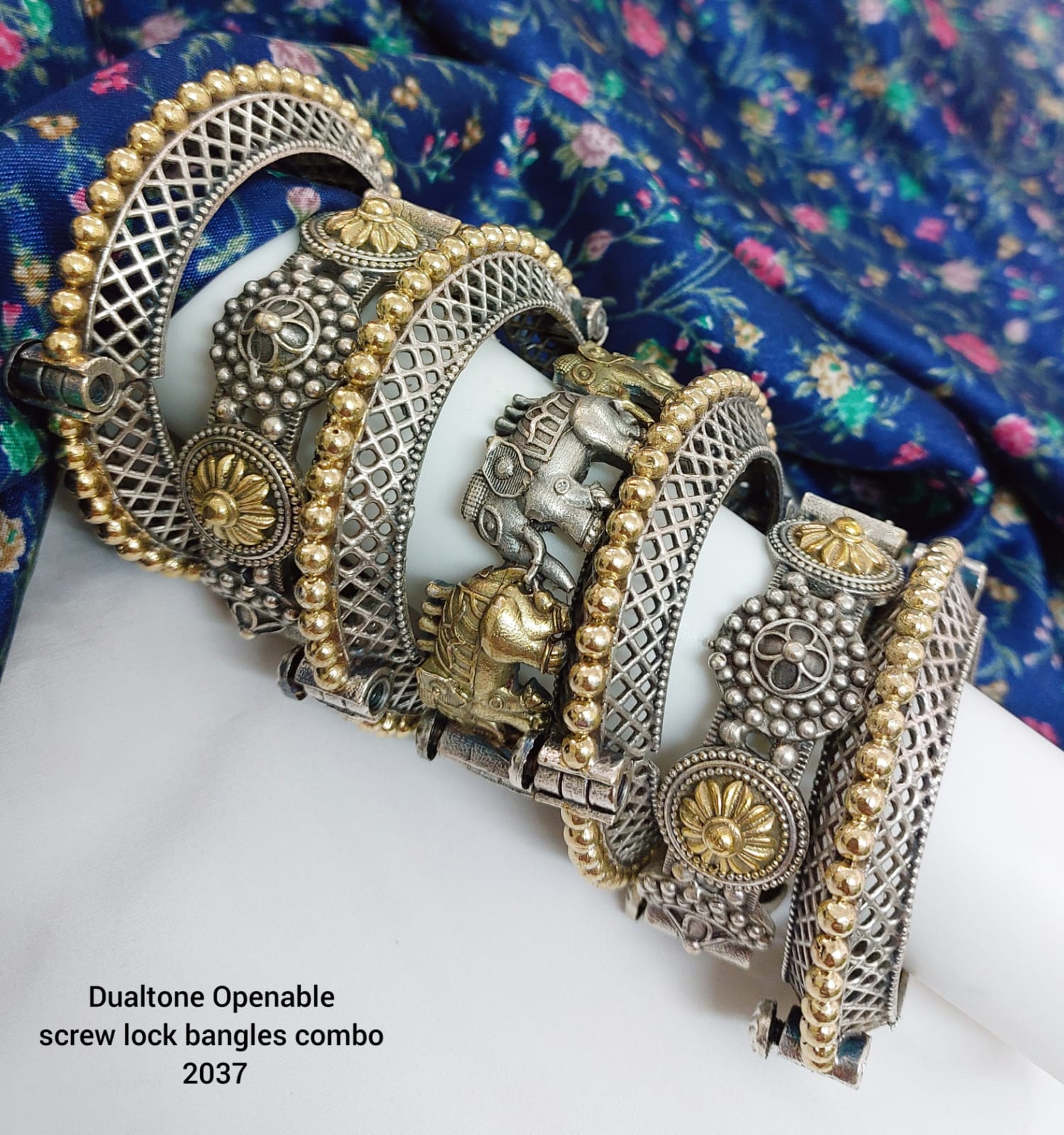 german silver dual tone bangle set of 7 pieces looks good on any women