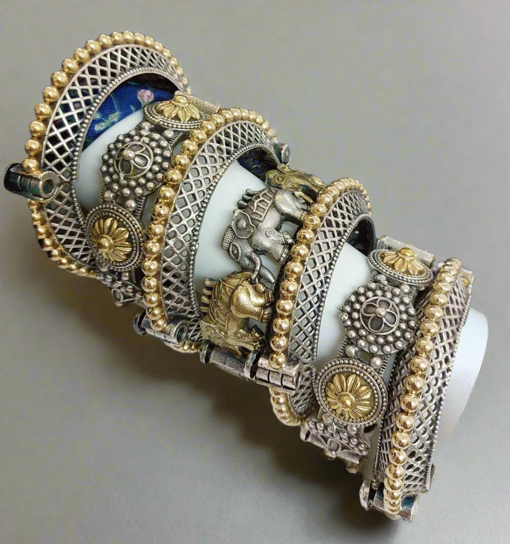 german silver dual tone bangle set of 7 pieces looks good on any women