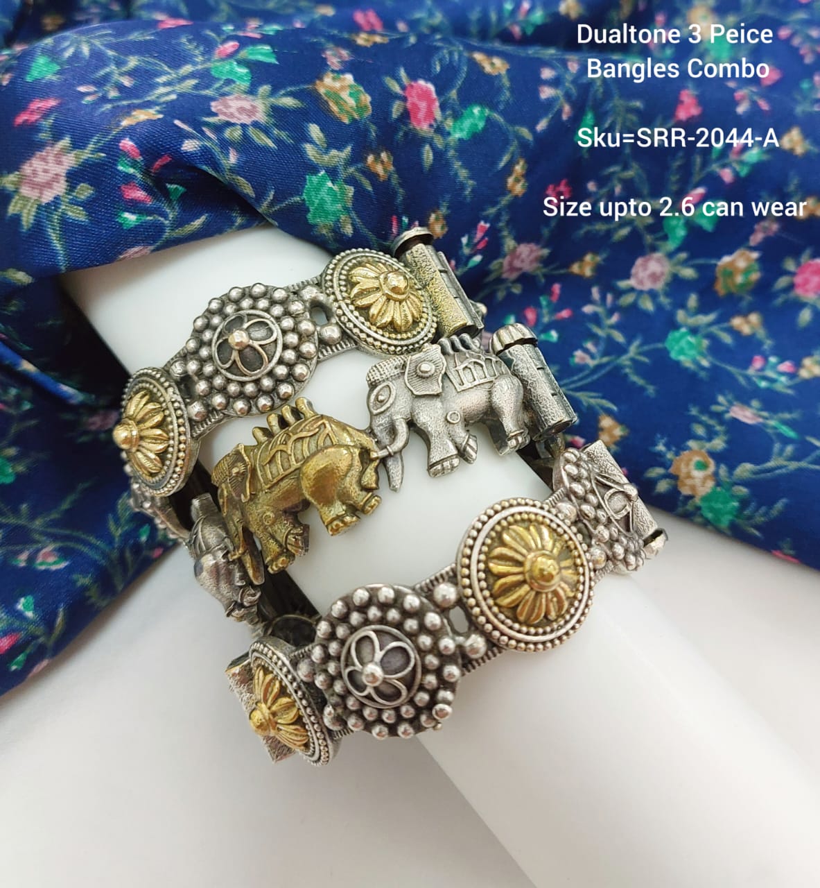 german silver dual tone bangle set of 3 pieces looks good on any women