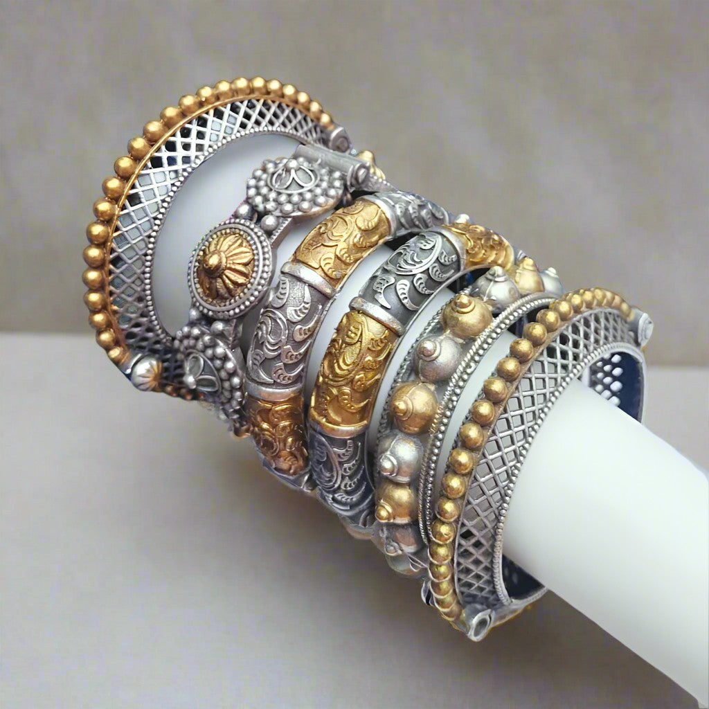 german silver dual tone bangle set of 6 pieces looks good on any women