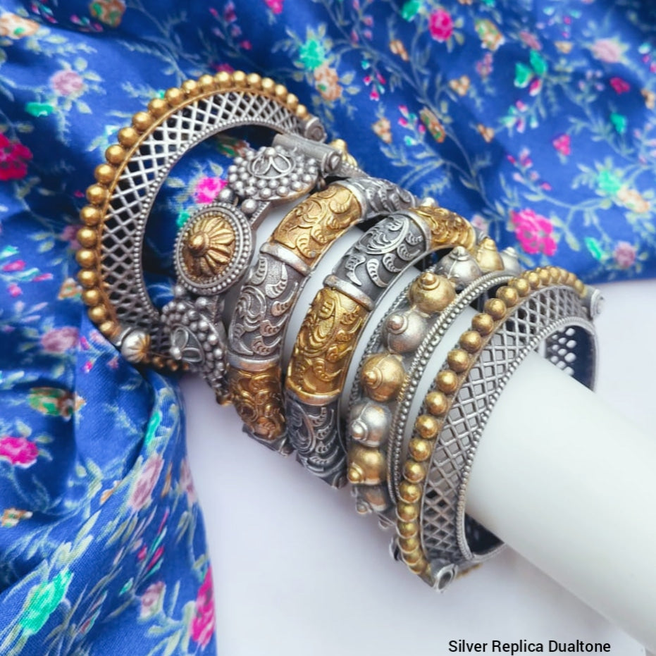 german silver dual tone bangle set of 6 pieces looks good on any women