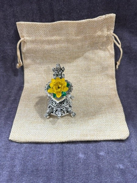 silver plated set of 2 lakshmi diya with lotus and bag for home/ gift item