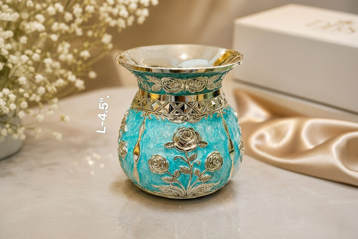 Silver Plated Nakshi Work Blue Enamel kalash – Elegant Flower Design