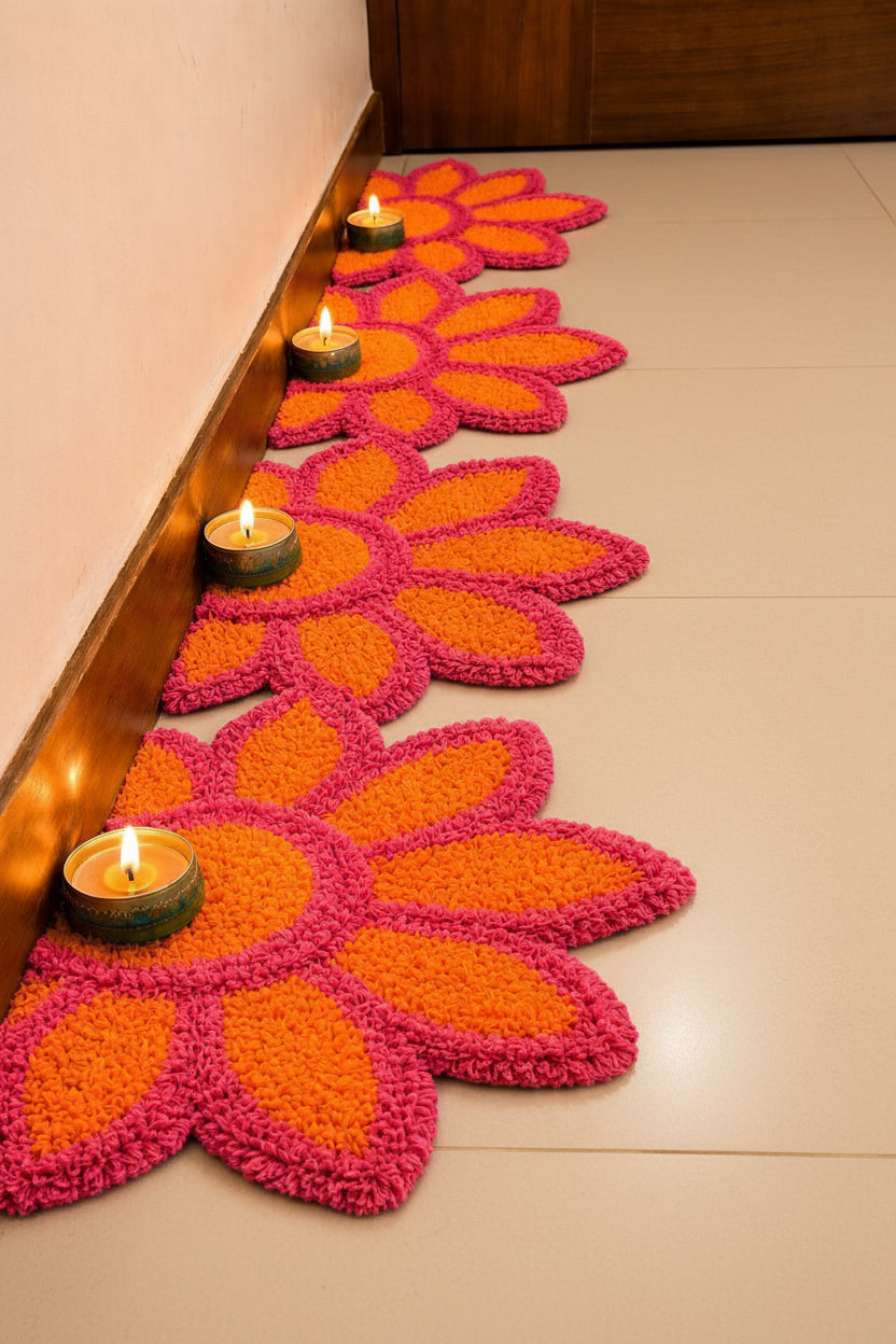 Sunflower set of 8 Rangoli Mat – Festive Décor for Housewarming, Varalakshmi & Diwali