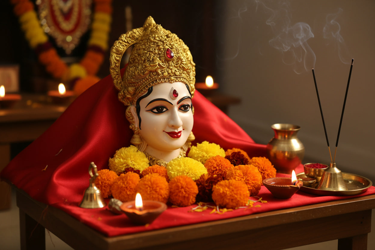 german silver lakshmi face with beautiful Tanjore painting+ stone work for varalakshmi pooja