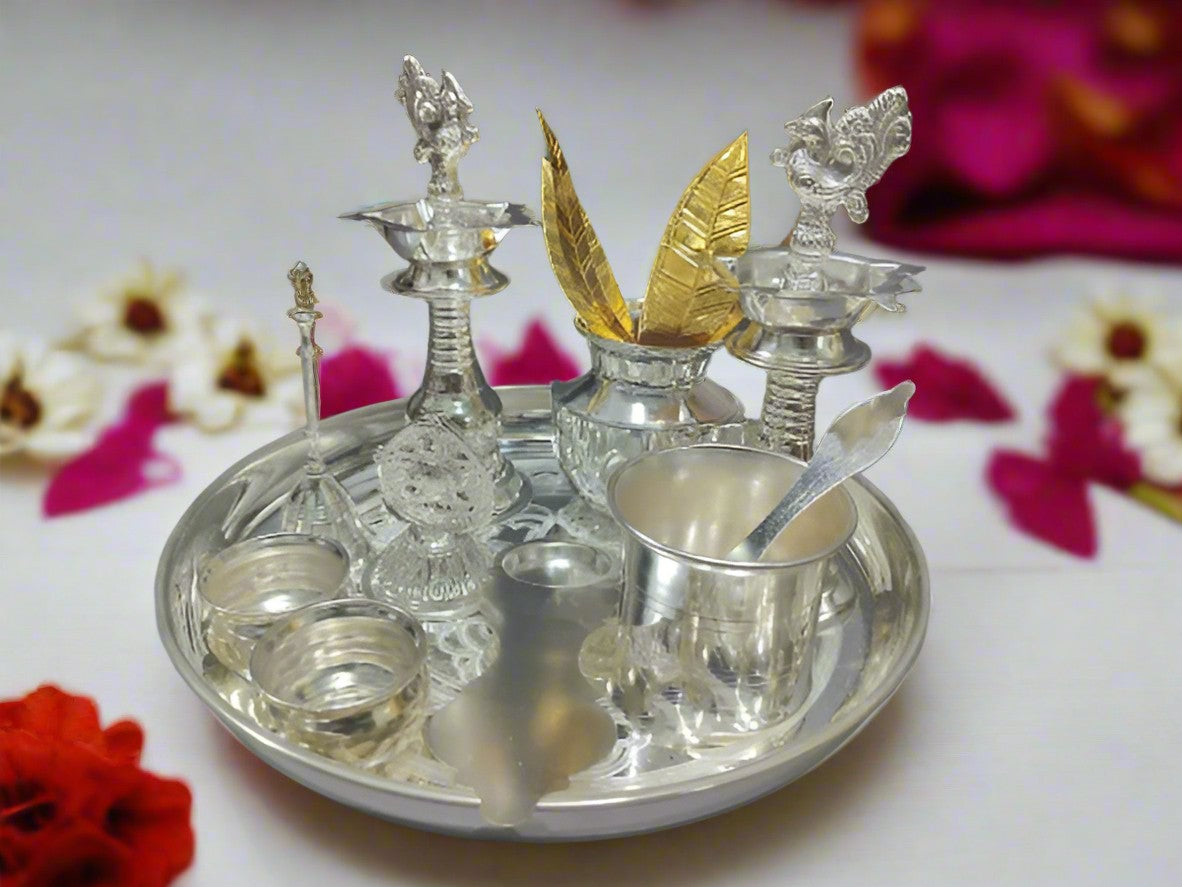 German Silver Combo Pooja thali Set