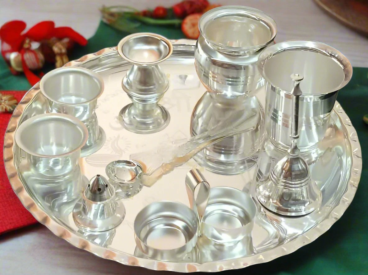 Silver Plated Combo Pooja thali Set of 10 Pieces