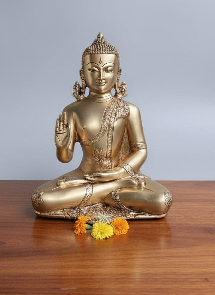 Handcrafted Brass Meditating Buddha Statue – Sacred Home Décor & Pooja Blessing Idol