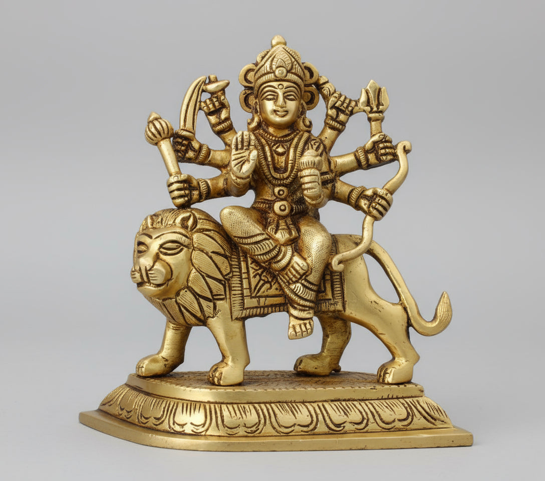 Brass Durga Idol – 5" Handcrafted Divine Sculpture for Pooja & Sacred Home Décor