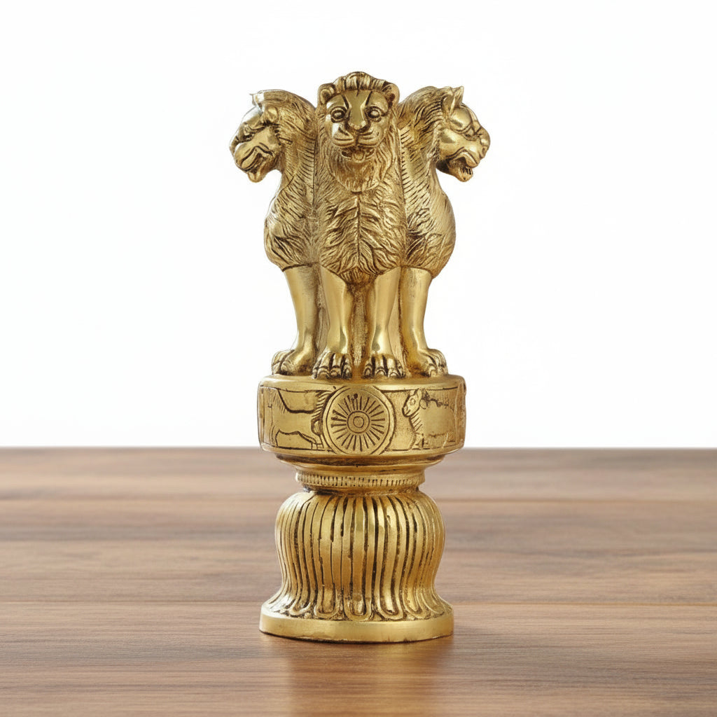 Brass Ashoka Pillar – Handcrafted National Emblem for Home Décor & Cultural Gifting