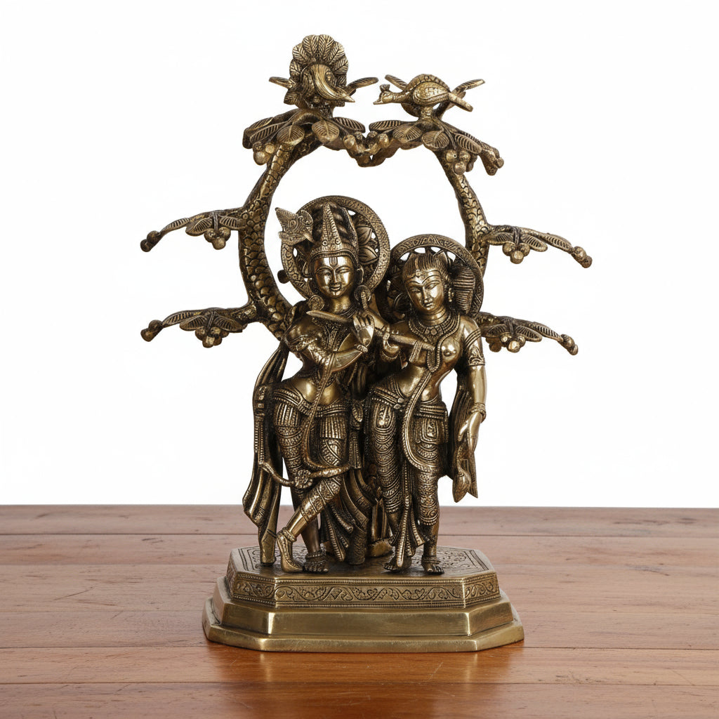 Radha Krishna Under Kadamba Tree – Handcrafted Brass Idol for Pooja & Sacred Home Décor