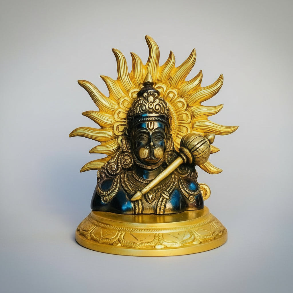 Brass Hanuman bust Idol with Colorful Accents – Handcrafted Pooja Sculpture for Strength & Protection