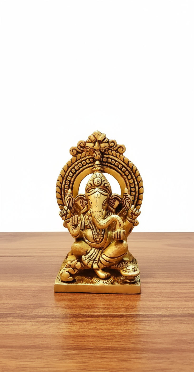 Brass Ganesh Idol – Handcrafted Vighnaharta Sculpture for Pooja & Sacred Home Décor