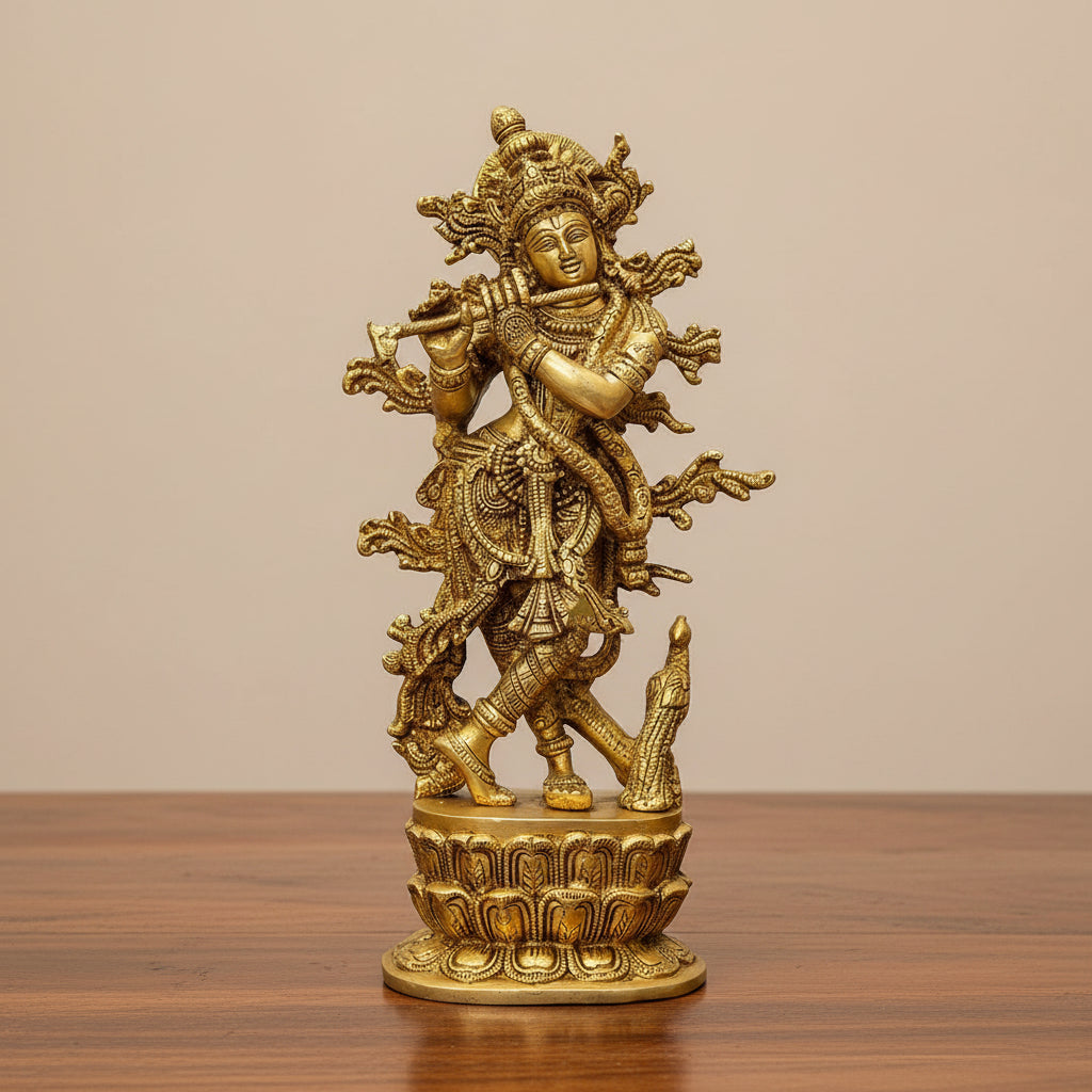 Brass Krishna Idol – Handcrafted Venu Gopal Sculpture for Pooja & Sacred Home Décor
