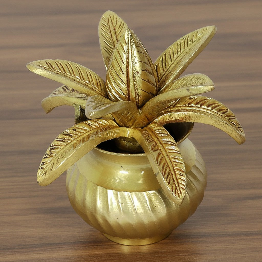 Brass Mangal Kalash 5"  Pooja Pot for Diwali, Navratri & Weddings  Traditional Indian Decor  Auspicious Vastu Symbol