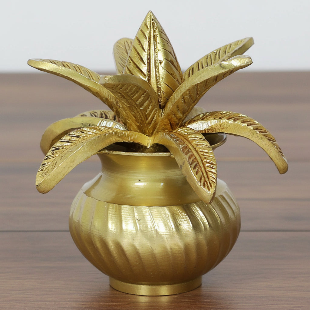 Brass Mangal Kalash 5"  Pooja Pot for Diwali, Navratri & Weddings  Traditional Indian Decor  Auspicious Vastu Symbol