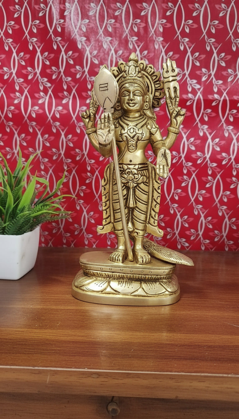 Brass Murugan Statue  Lord Kartikeya Idol with Vel  Tamil Temple Decor  Skanda Sashti Puja  Spiritual Gift of Courage & Wisdom
