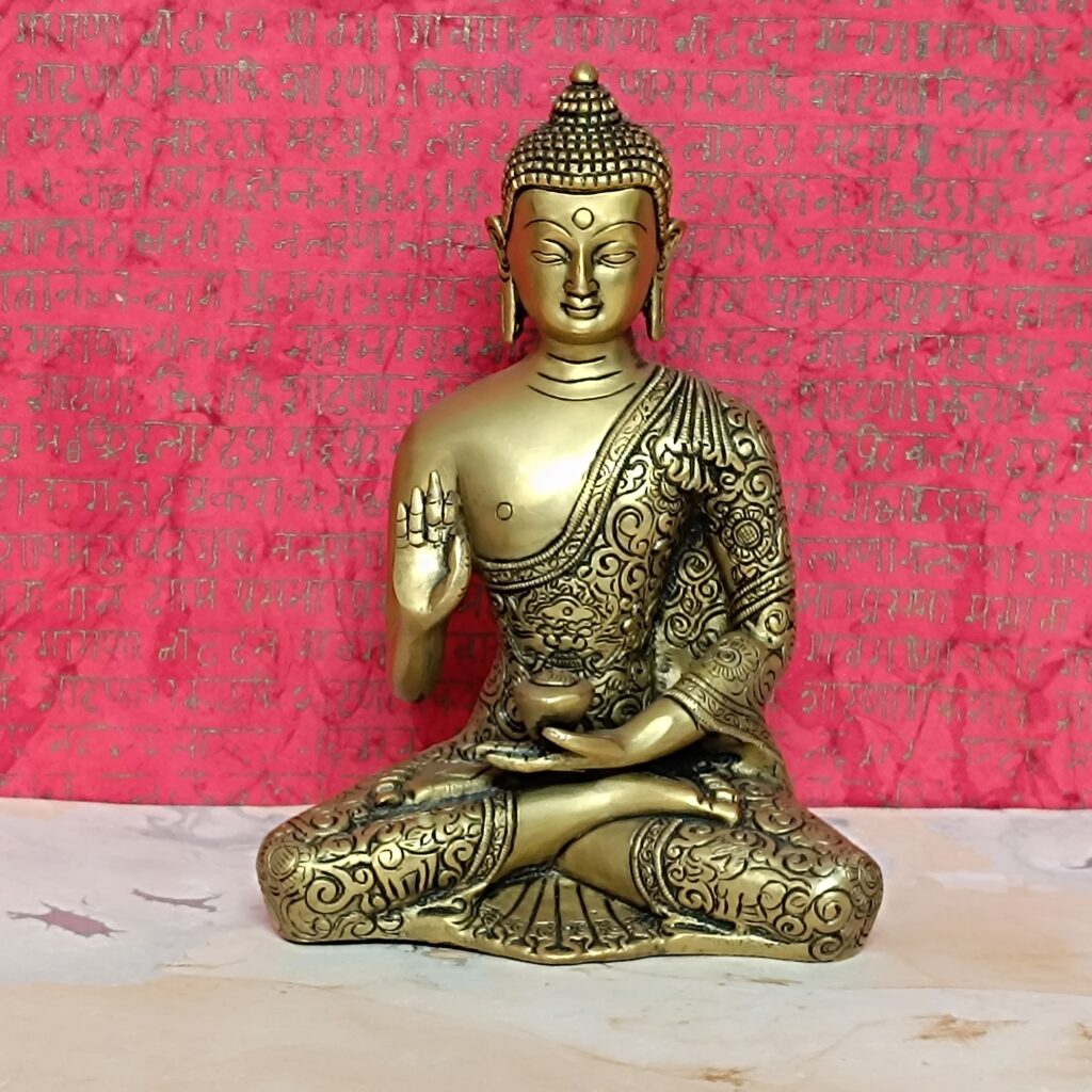 Brass Fully Carved Meditating Buddha Statue Idol Gift Item/Home Decor/Temple, Gold