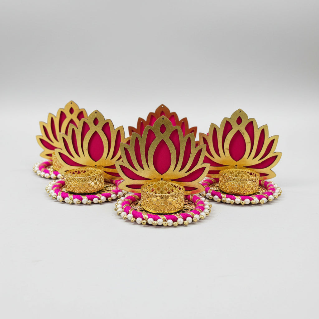 Colorful Lotus Tea loght Holder Set of 4 Tea Light Holder with 8 Wax Tea Lights for Home Decor/Festival