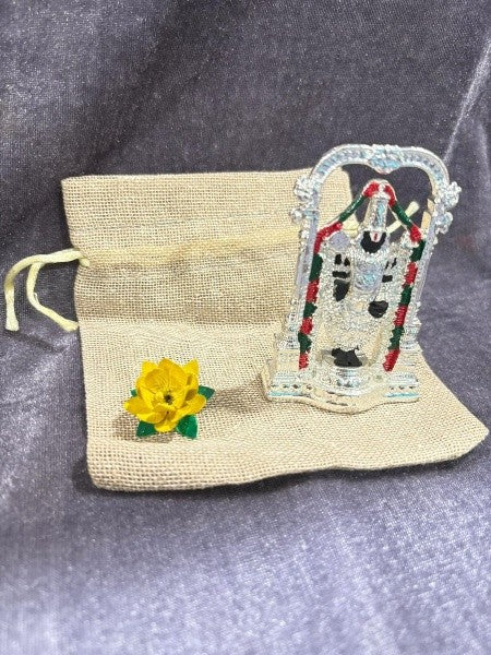 german silver set of 2 balaji , 2 lotus flower , 2 bags for home/ gift item