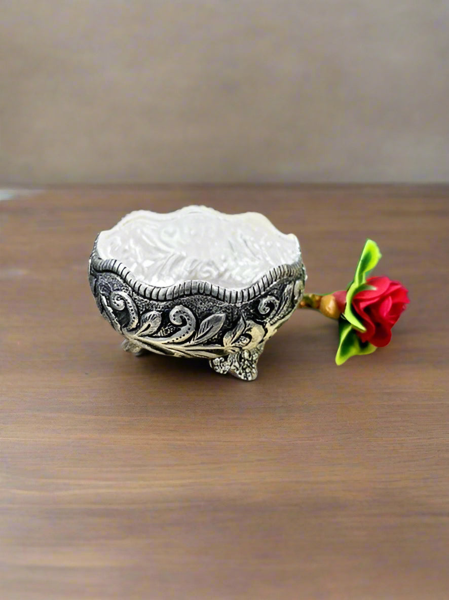 silver plated fully carved set of 2 bowls with 2 bags for home/ gift item