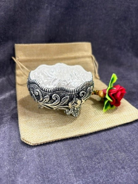 silver plated fully carved set of 2 bowls with 2 bags for home/ gift item