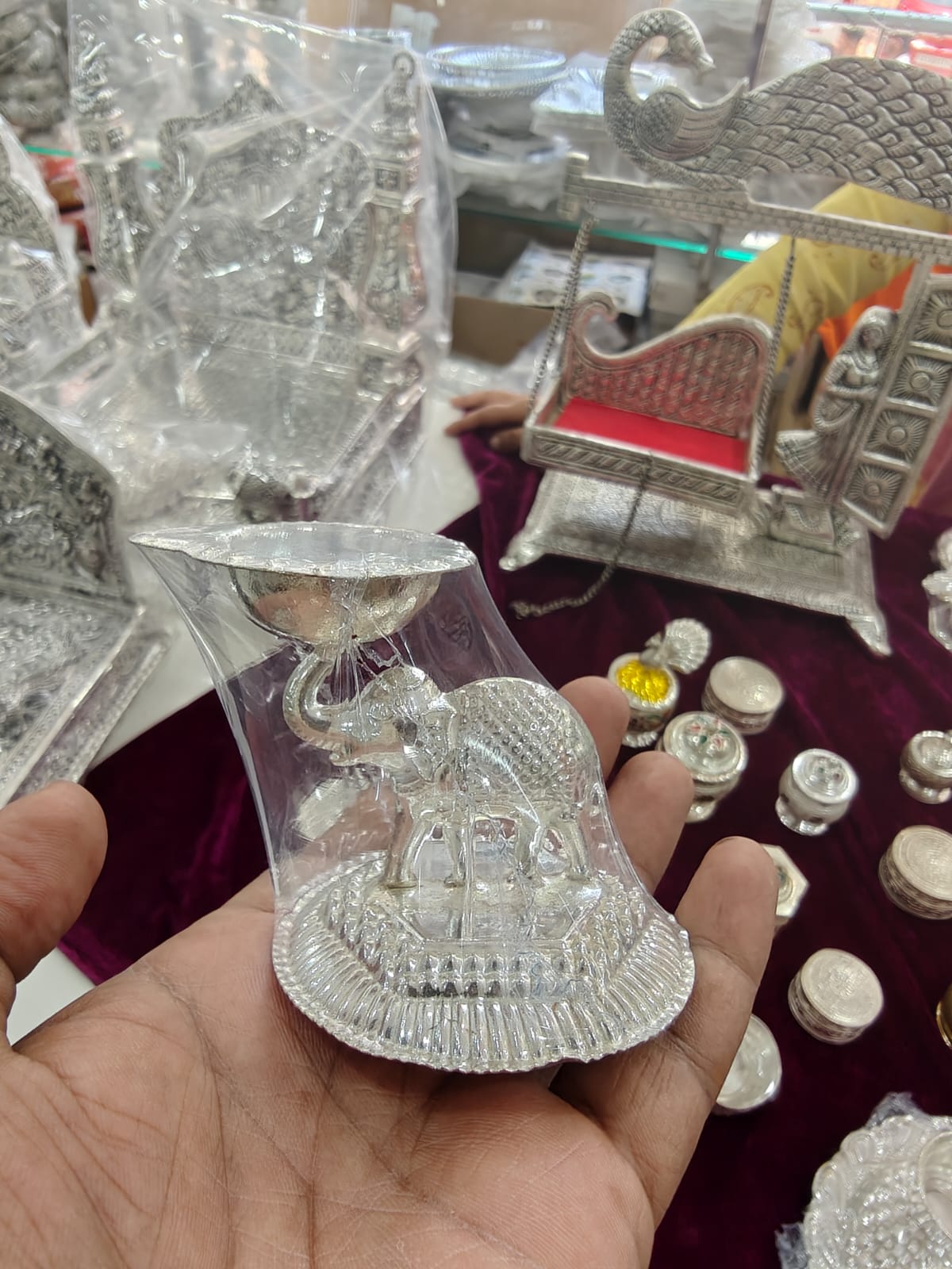 german silver set of 10 elephant diya for housewarming pooja/ diwali/ give away gifts