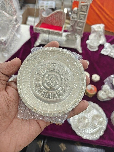 german silver small plate for pooja set of 10 pieces for housewarming/ gift item