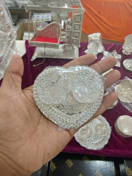 german silver heart shape kumkum bowl set of 10 for give away item