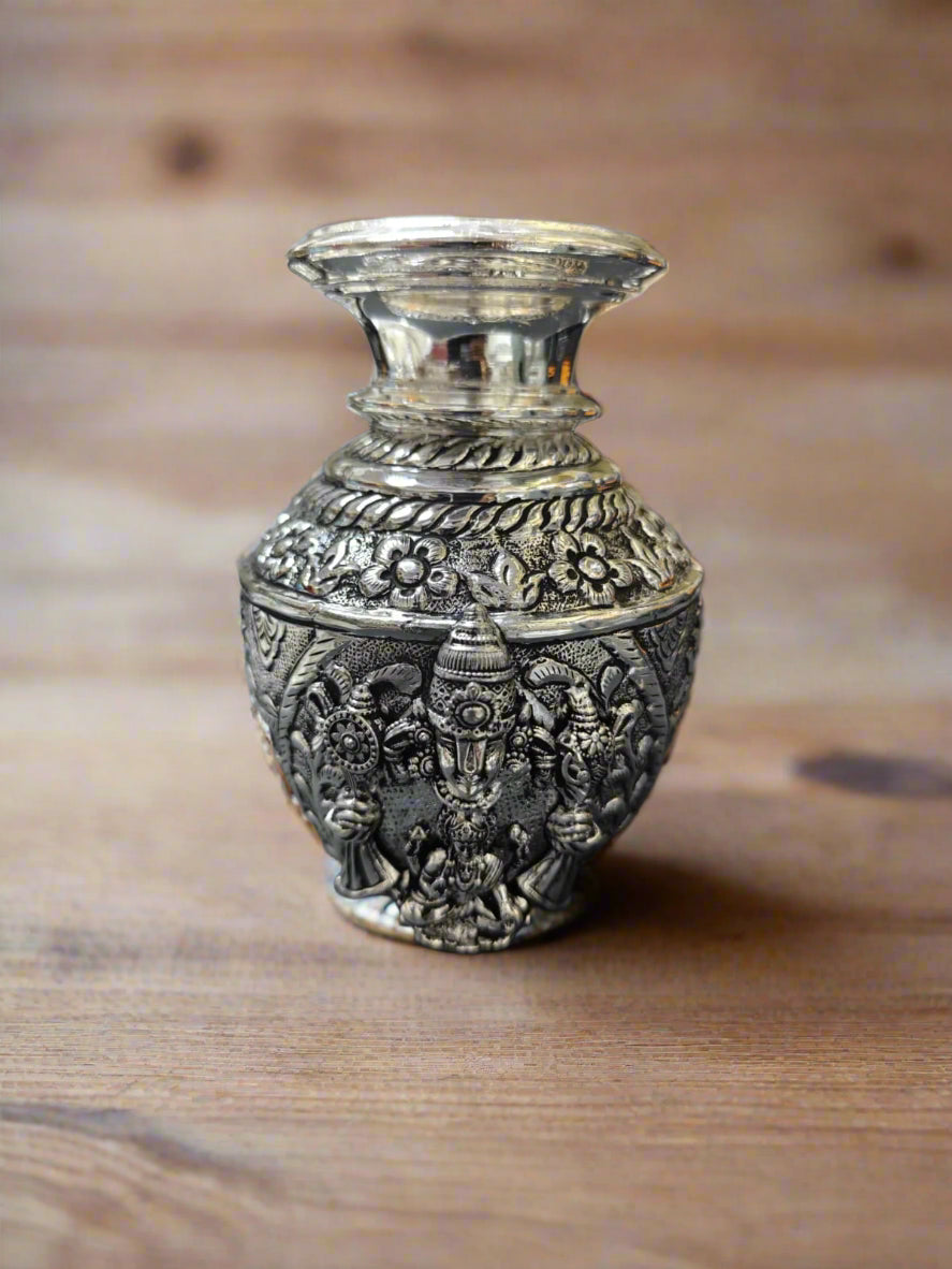 silver plated tirupati balaji with lakshmi ji kalash/ flower pot
