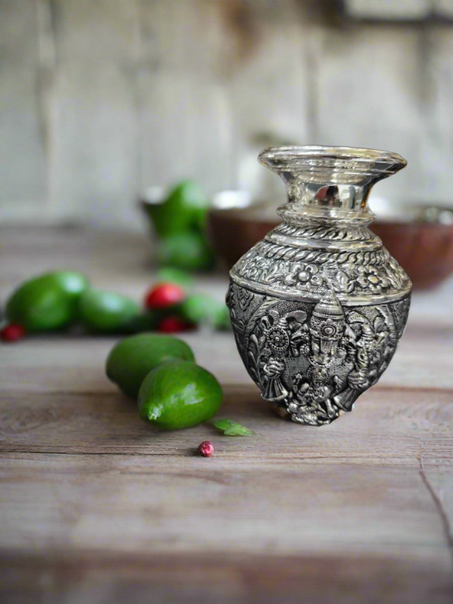 silver plated tirupati balaji with lakshmi ji kalash/ flower pot