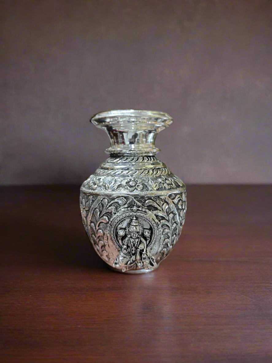 silver plated lakshmi ji kalash/ flower pot for home/ housewarming pooja/ diwali