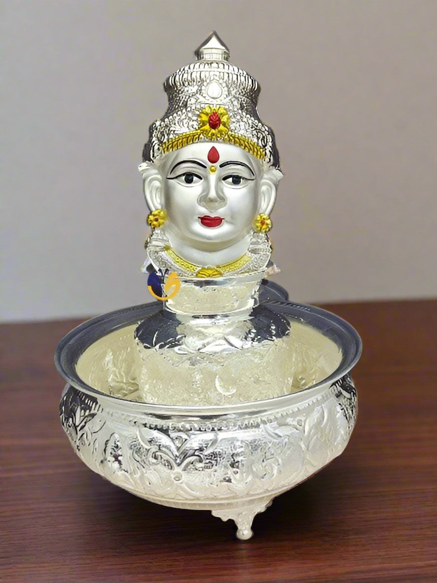 german silver lakshmi urli bowl with ashta Lakshmi kalash with lakshmi face/ mukut