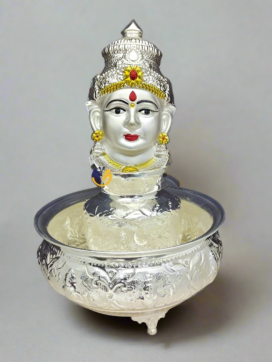 german silver lakshmi urli bowl with ashta Lakshmi kalash with lakshmi face/ mukut