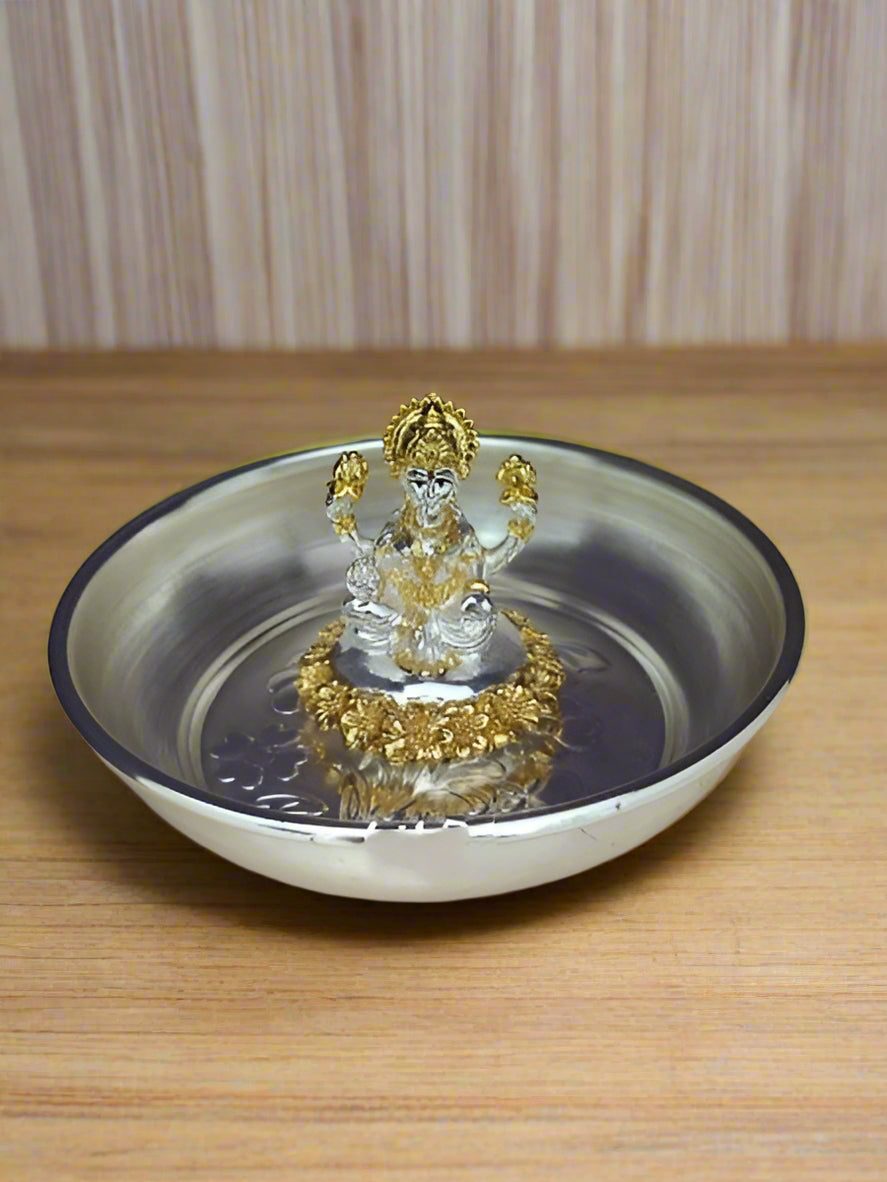 german silver golden and silver lakshmi idol with bowl for home