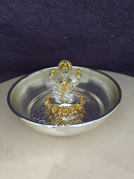 german silver golden and silver lakshmi idol with bowl for home