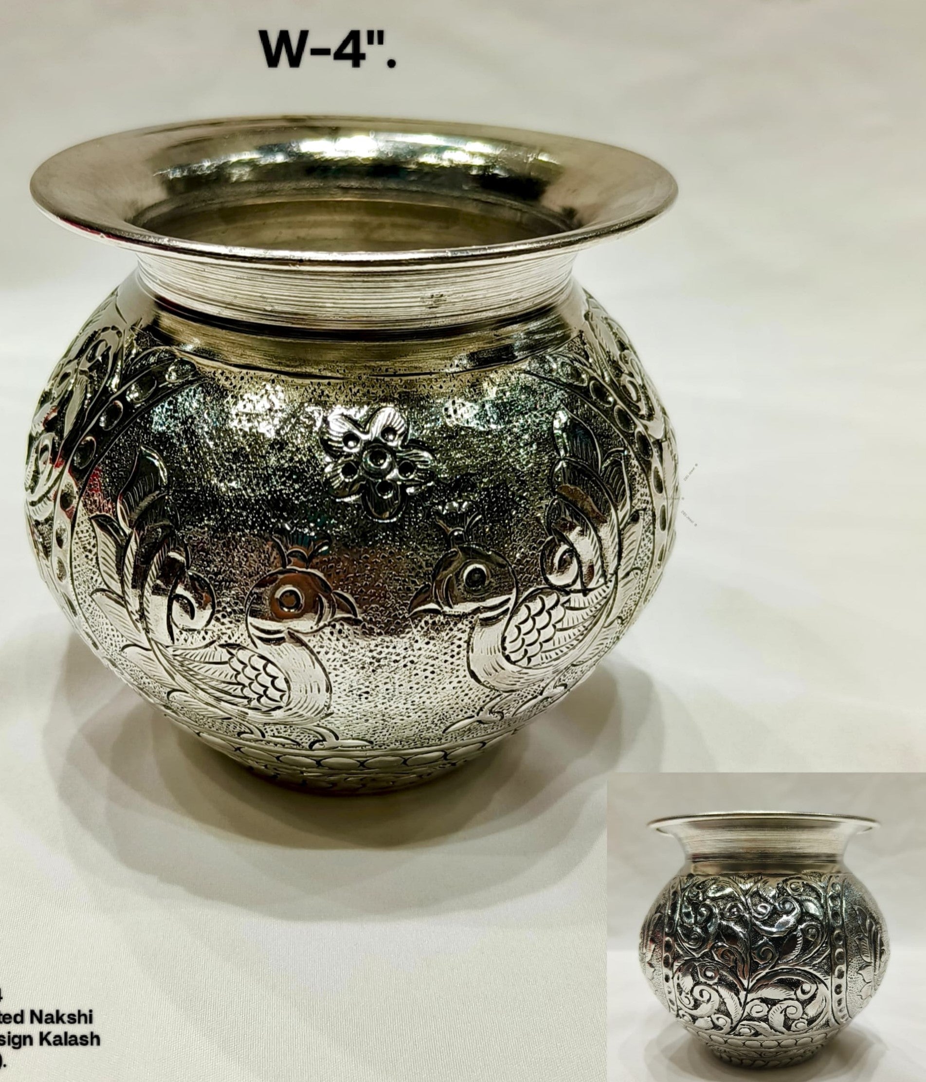 silver plated peacock design kalash for housewarming/ diwali