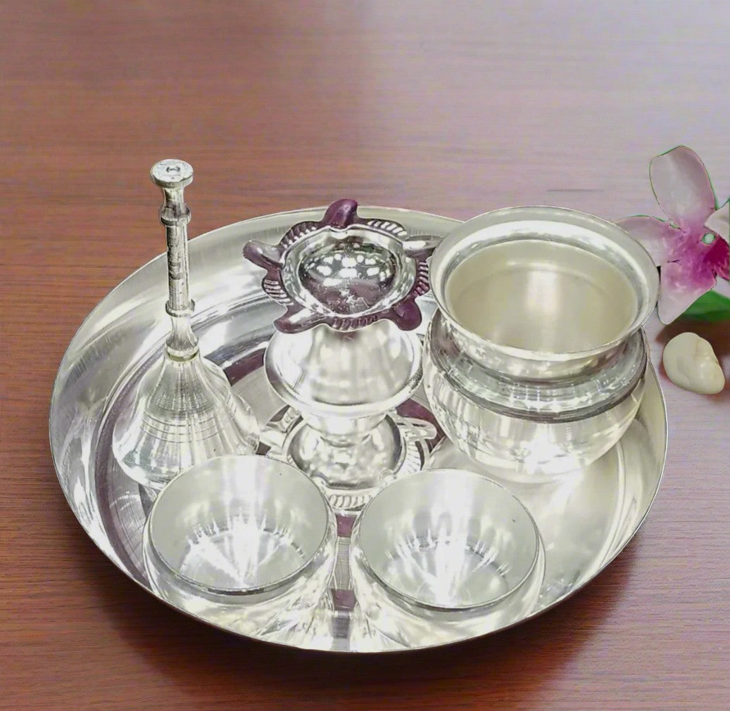 silver plated small pooja thali set for housewarming/ diwali