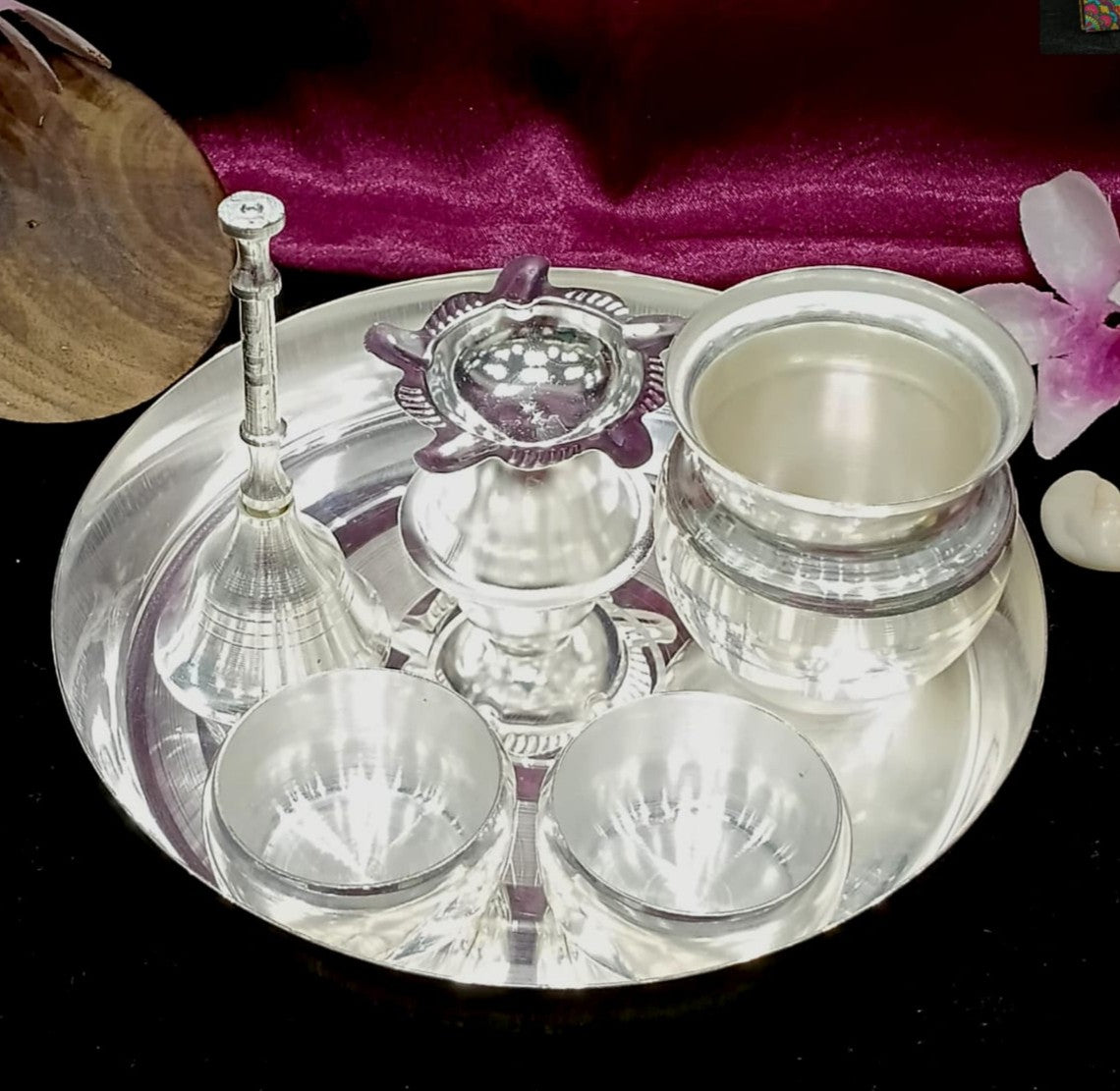 silver plated small pooja thali set for housewarming/ diwali